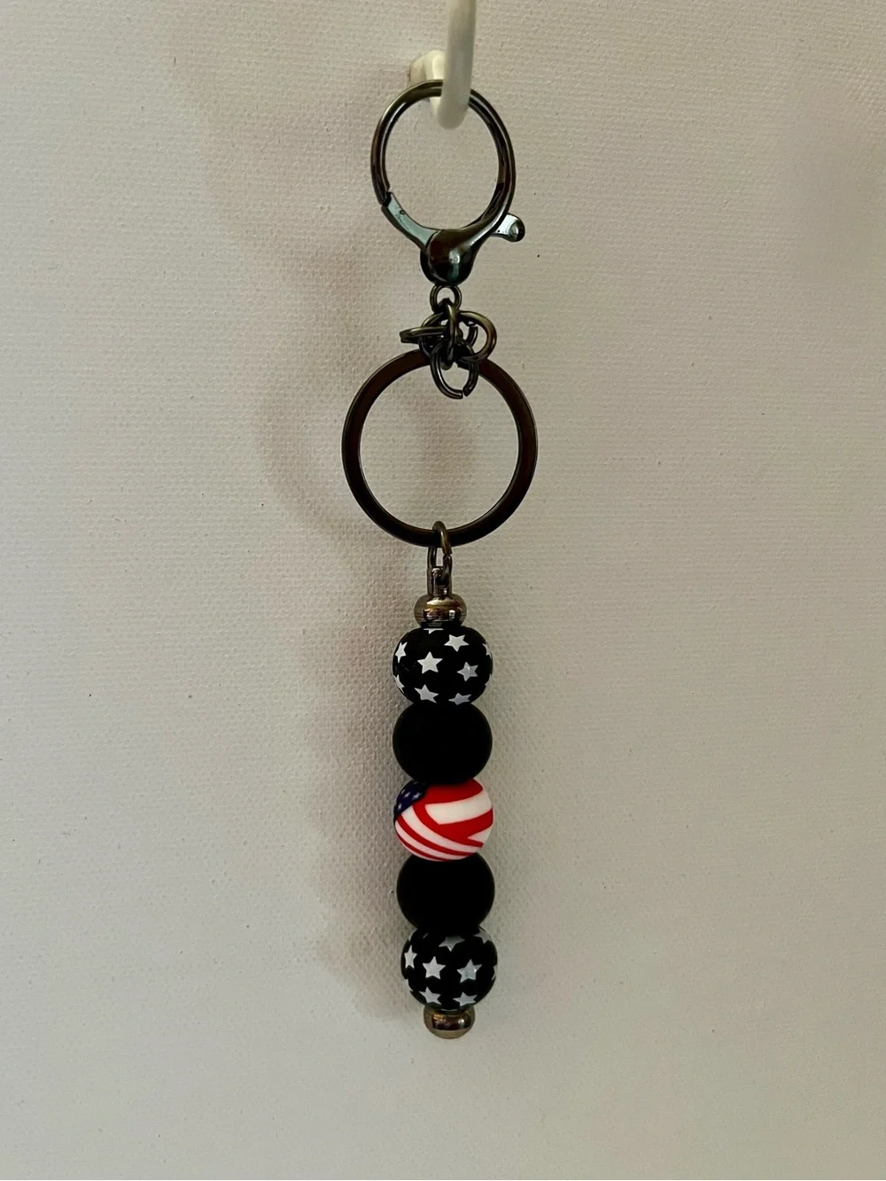 Patriotic Bead Keychain Key Holder - Black and Red/White/Blue